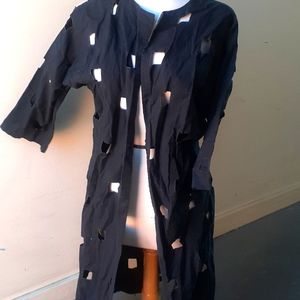 Free Style Square cut outs open Front black Cloth duster Jacket 3/4 Sleeves M L
